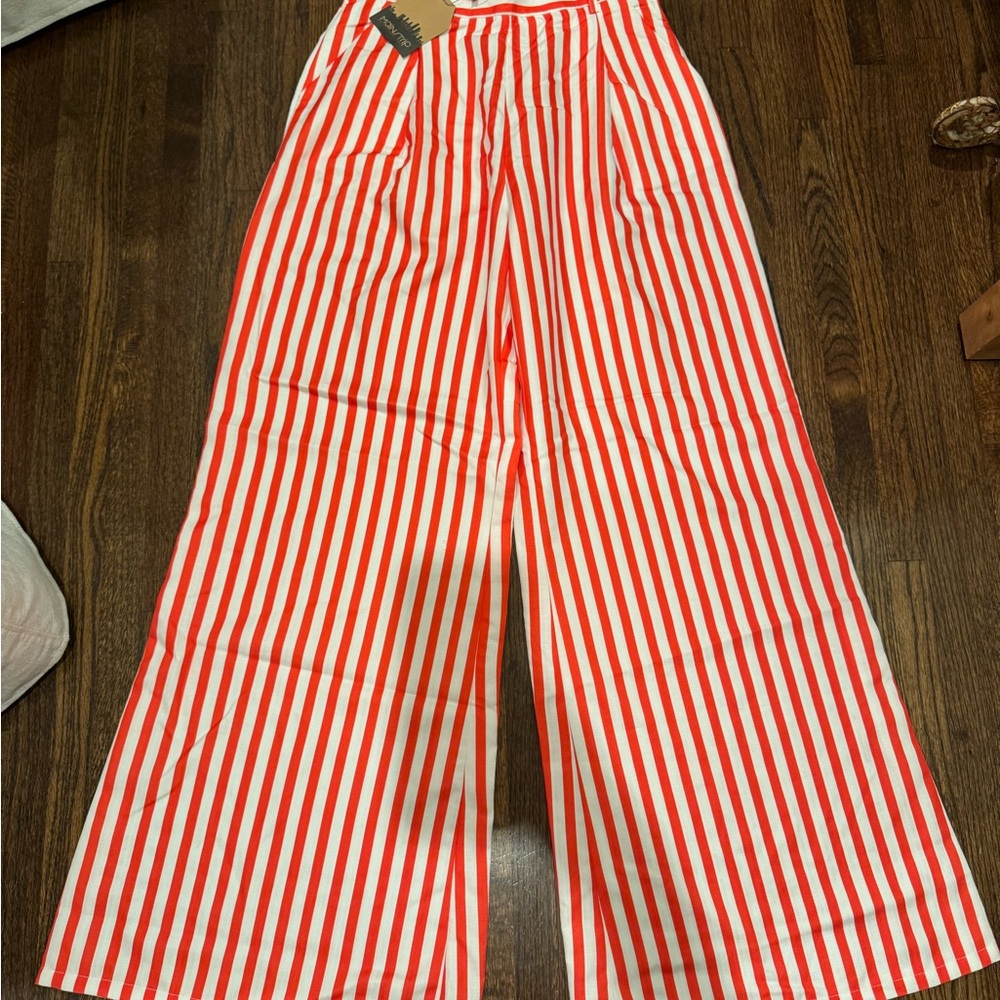 Main Strip Vibrant Red and White Striped Pants